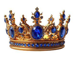 Ornate gold crown encrusted with blue jewels