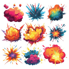 Dynamic explosion silhouette graphic with vibrant colors isolated on a clean white background for design isolated on white background