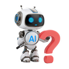 AI Robot with Question Mark on Transparent Background