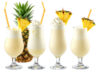 Four pineapple cocktails in tall glasses