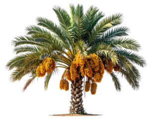 Date palm tree with clusters of fruit