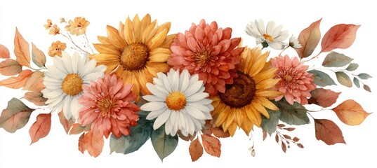 Lamas personalizadas con motivos artísticos con tu foto Watercolor arrangement of sunflowers, daisies, and other flowers with fall leaves