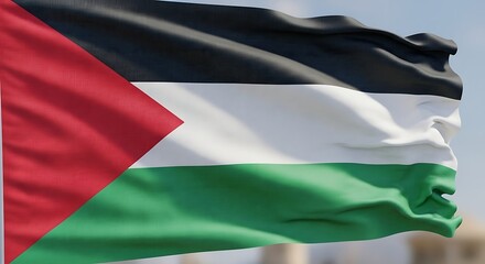 Obraz premium Waving Flag of Palestine: A Symbol of National Identity and Cultural Heritage Displayed Proudly