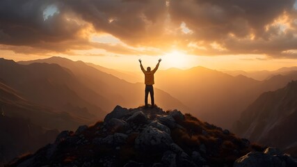 silhouette of a man standing on a mountain top