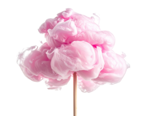 Pink cotton candy on a stick against a black background