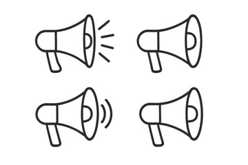 Megaphone line icon set. Bullhorn vector graphic for announcement, alert, and promotion. Loudspeaker symbol for communication, marketing, advertising, and propaganda.