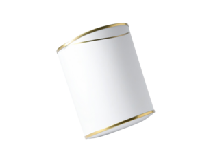 White cylindrical container with gold trim