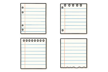 Notebook paper icon set. Lined page template for notepad or journal. Vector cartoon illustration of blank sheets for school, office, or diary. Memo writing concept.