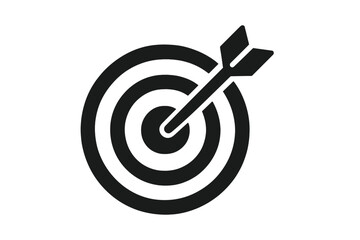 Target with arrow in the bullseye. Concept of success, goal achievement, and accuracy. Business strategy and focus symbol. Dartboard icon. Vector silhouette illustration.