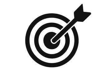 Target icon with arrow hitting the center. Bullseye. Business goal achievement. Marketing success. Strategy, mission, objective, focus concept. Accuracy and aim symbol. Dart.