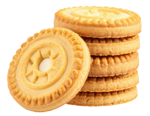 Stack of round cookies with light cream filling