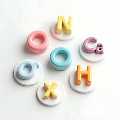 Pastel Chemical Elements: Playful Scientific Composition on White Background