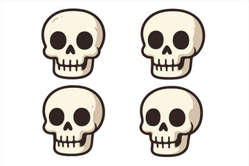 Cartoon skull icon set for Halloween decorations. Cute vector skull illustration with large eye sockets. Spooky cartoon skull clipart for stickers, invitations, party decor, transparent background