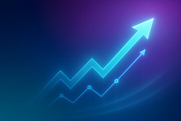 Abstract Business Growth Chart with Glowing Upward Arrows on Futuristic Gradient Background