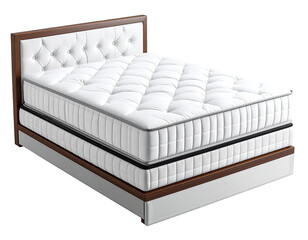White mattress on wooden bed frame