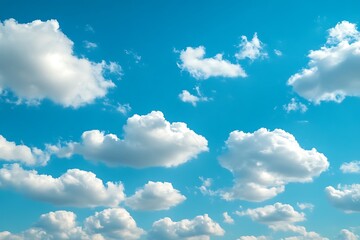 Fototapeta premium Clear Blue Sky Adorned with Fluffy White Cumulus Clouds on a Sunny Day
