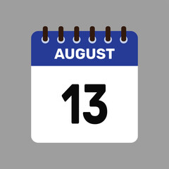 calendar august 13 icon vector reminder for important deadlines and special events this autumn season