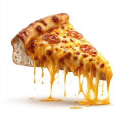 Melted cheese pizza slice against white