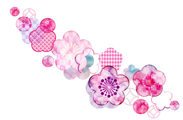 水彩風梅飾りイラスト・斜め