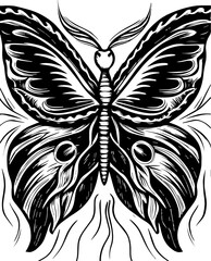 SVG skull tattoo design in a Halloween dark warrior style. Intricate Black and White Butterfly Illustration with Artistic Details