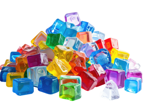 Colorful, translucent cubes piled high