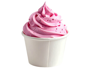 Pink frozen yogurt in a paper cup