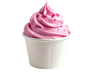 Pink frozen yogurt in a paper cup
