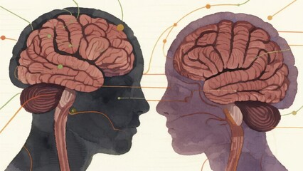Illustration of two human brains in profile view with neural connections highlighted