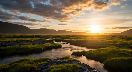 sunset over the stream