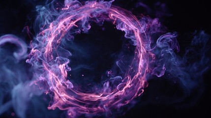 A glowing purple ring of energy bursts from a smoky cloud against a dark backdrop