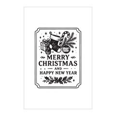 Merry Christmas and Happy New Year Vintage Label Design