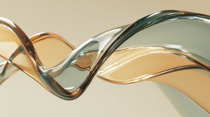 Abstract artwork showcasing gracefully intertwined translucent ribbons of amber and seafoam hues