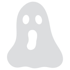 Halloween Ghost Silhouette Flat Design Clipart in White — Spooky Transparent Background Icon for Holiday Design and Advertising