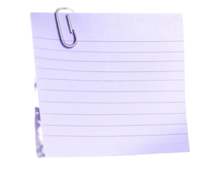 A pastel purple lined notepaper with a paperclip