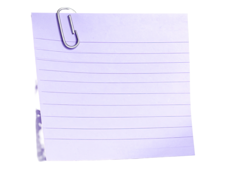 A pastel purple lined notepaper with a paperclip - Powered by Adobe