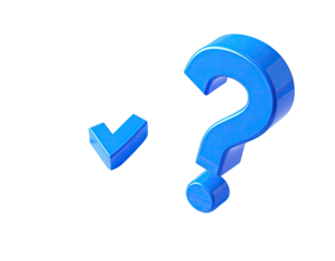Blue 3D question mark and check mark graphic