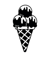 Three scoop ice cream cone vector illustration representing sweet frozen dessert, melting treat, and summer refreshment