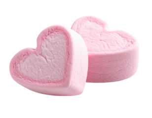 Two pink heart-shaped marshmallows
