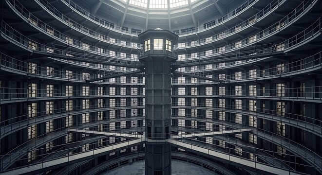 Panopticon architectural design showcases surveillance and control with symmetry and structure