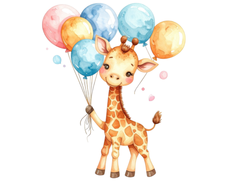 Cute giraffe with colorful balloons - Powered by Adobe