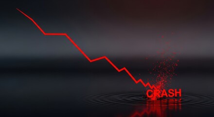 Dramatic red line plummeting towards a financial crash, an economic downturn concept that can illustrate market risks and investment losses in a recession