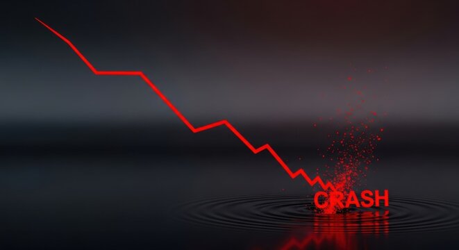 Dramatic red line plummeting towards a financial crash, an economic downturn concept that can illustrate market risks and investment losses in a recession
