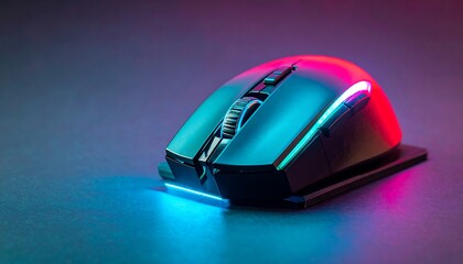 Modern Computer Mouse Illuminated with Red and Blue Lights