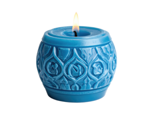Blue round candle with intricate design