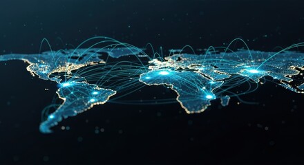 Global network connections spanning across the world, visualizing international business relationships and data flow in a modern, interconnected world