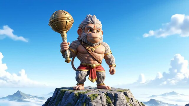hanuman monkey god heroic on mountain summit