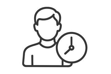Obraz premium Time management icon. Person holding a clock symbol. Concept for schedule, deadline, appointment, and work hours. User avatar for punctuality and productivity. Vector linear style.