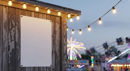 Blank Poster at Outdoor Fairground with Lights Carnival Advertising Space
