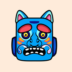Scary Oni Mask Japanase animal yokai illustration for design apparel and printing poster
