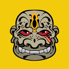 Scary Oni Mask Japanase animal yokai illustration for design apparel and printing poster